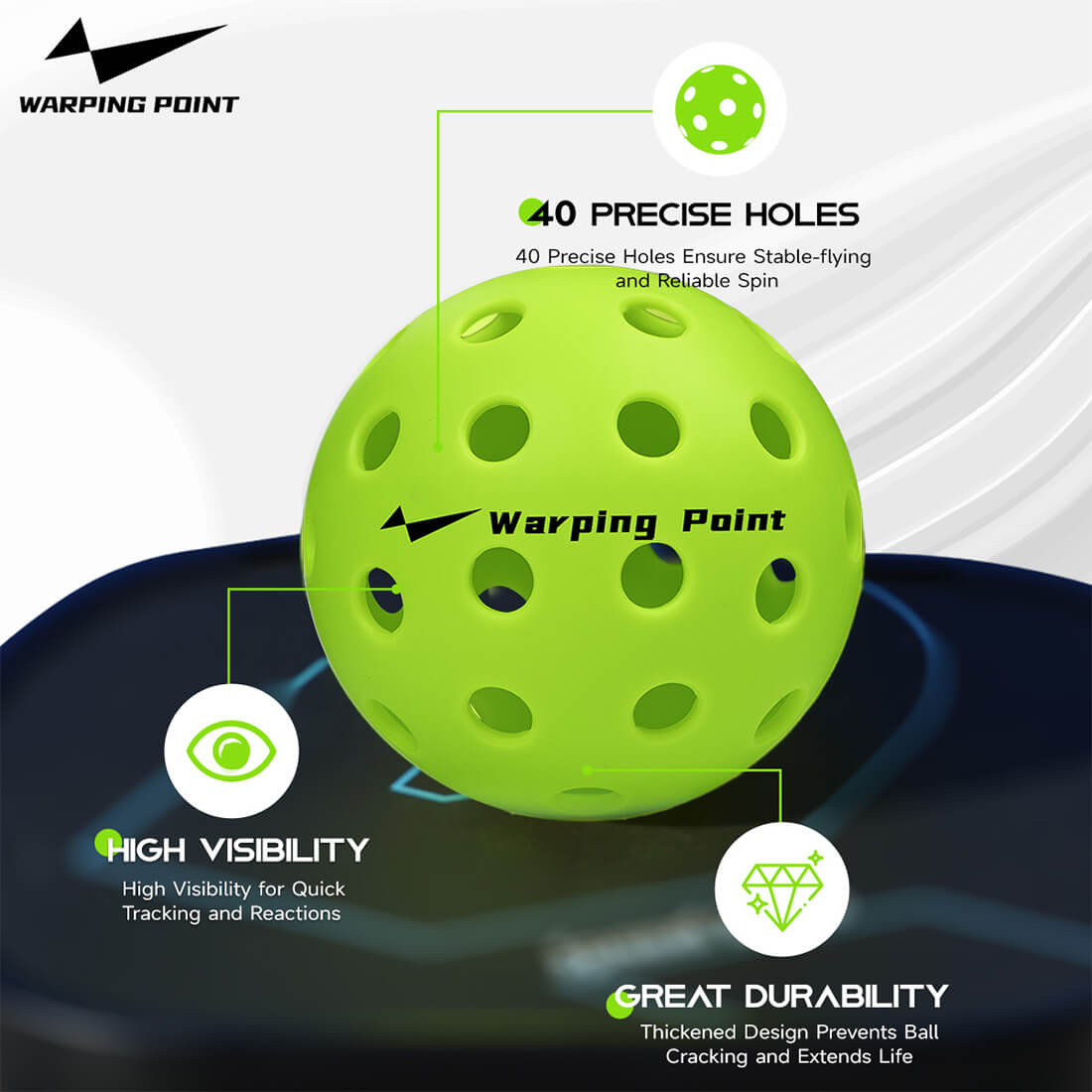 Warping Point Outdoor Practice Pickleballs - Green