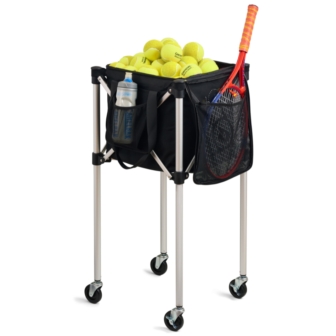 Racket Pets Ball Tote & Cart - Portable Teaching Cart with Black Ball Tote Bag for Tennis and Pickleball Pros