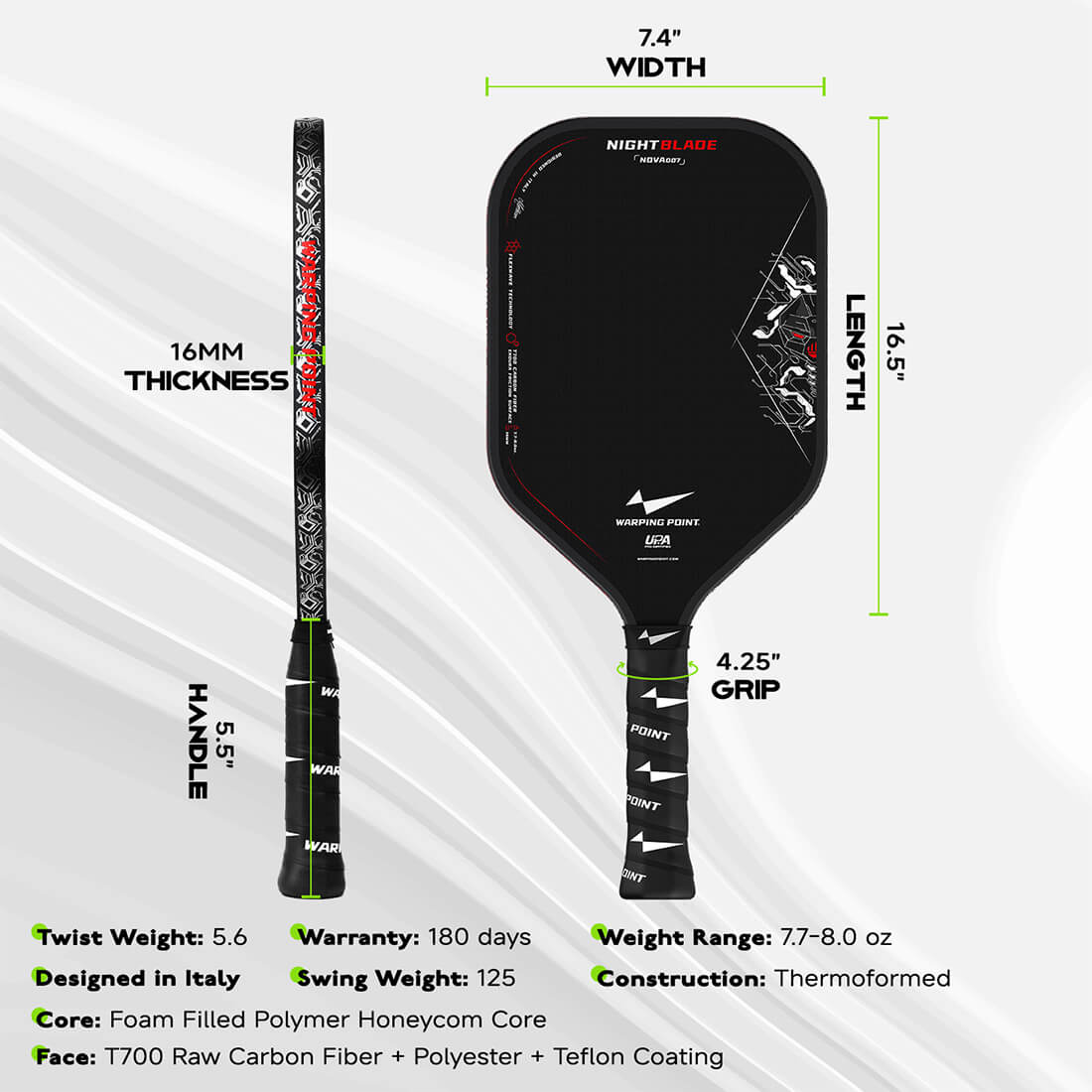 Warping Point NightBlade Pickleball Paddle - 16mm