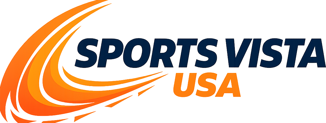Sports Vista USA logo with orange and blue design on a white background