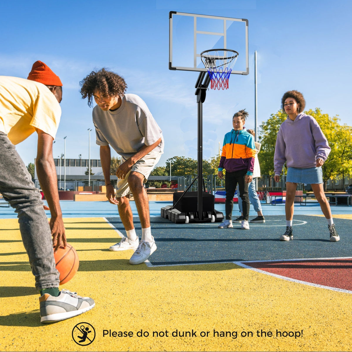 Adjustable portable basketball hoop for kids and adults with shatterproof backboard