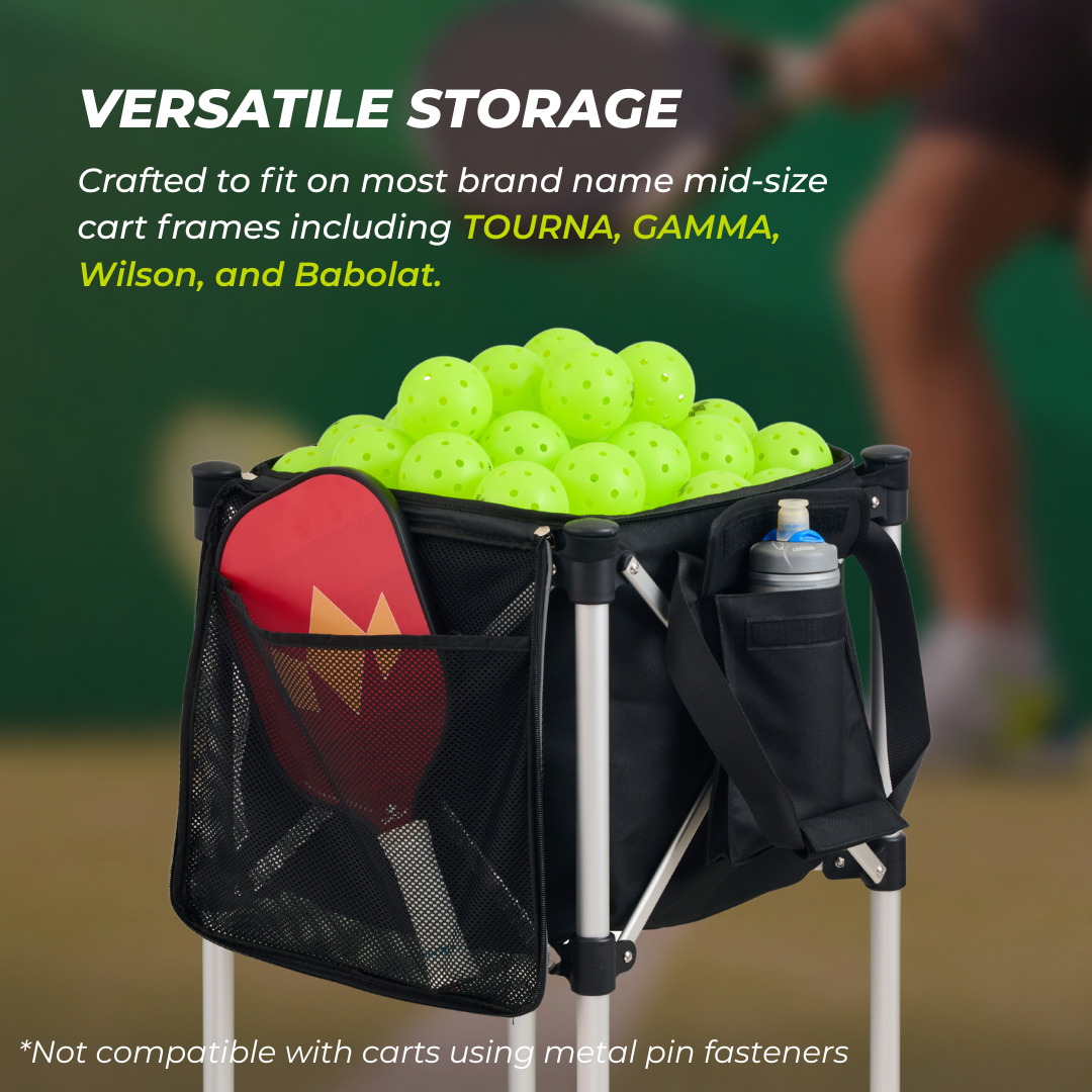 Racket Pets Ball Tote & Cart - Portable Teaching Cart with Black Ball Tote Bag for Tennis and Pickleball Pros