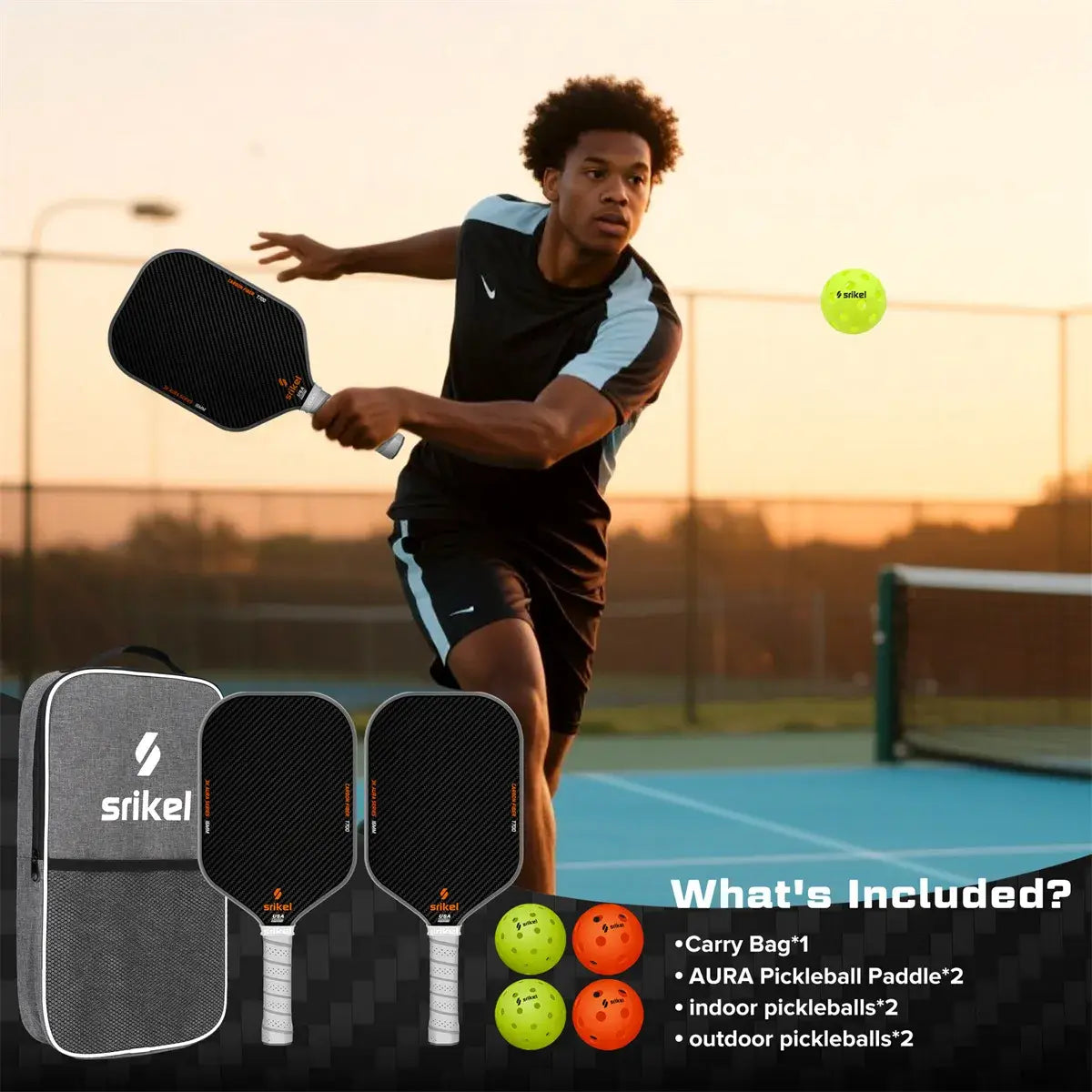 On-the-Go Pickleball Bundle: 2 Aura Paddles + 4 Balls + 1 Carry Bag