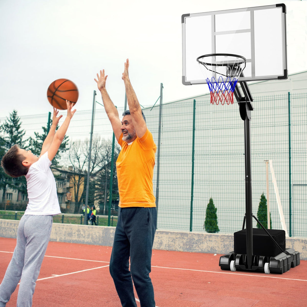 Portable basketball hoop adjustable from 4.9 to 10 feet