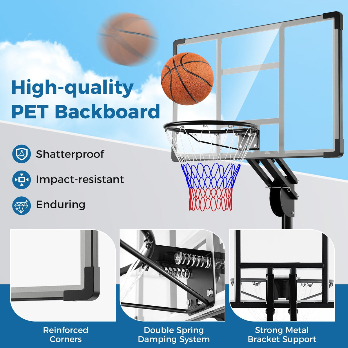 Portable driveway basketball hoop with height locking system