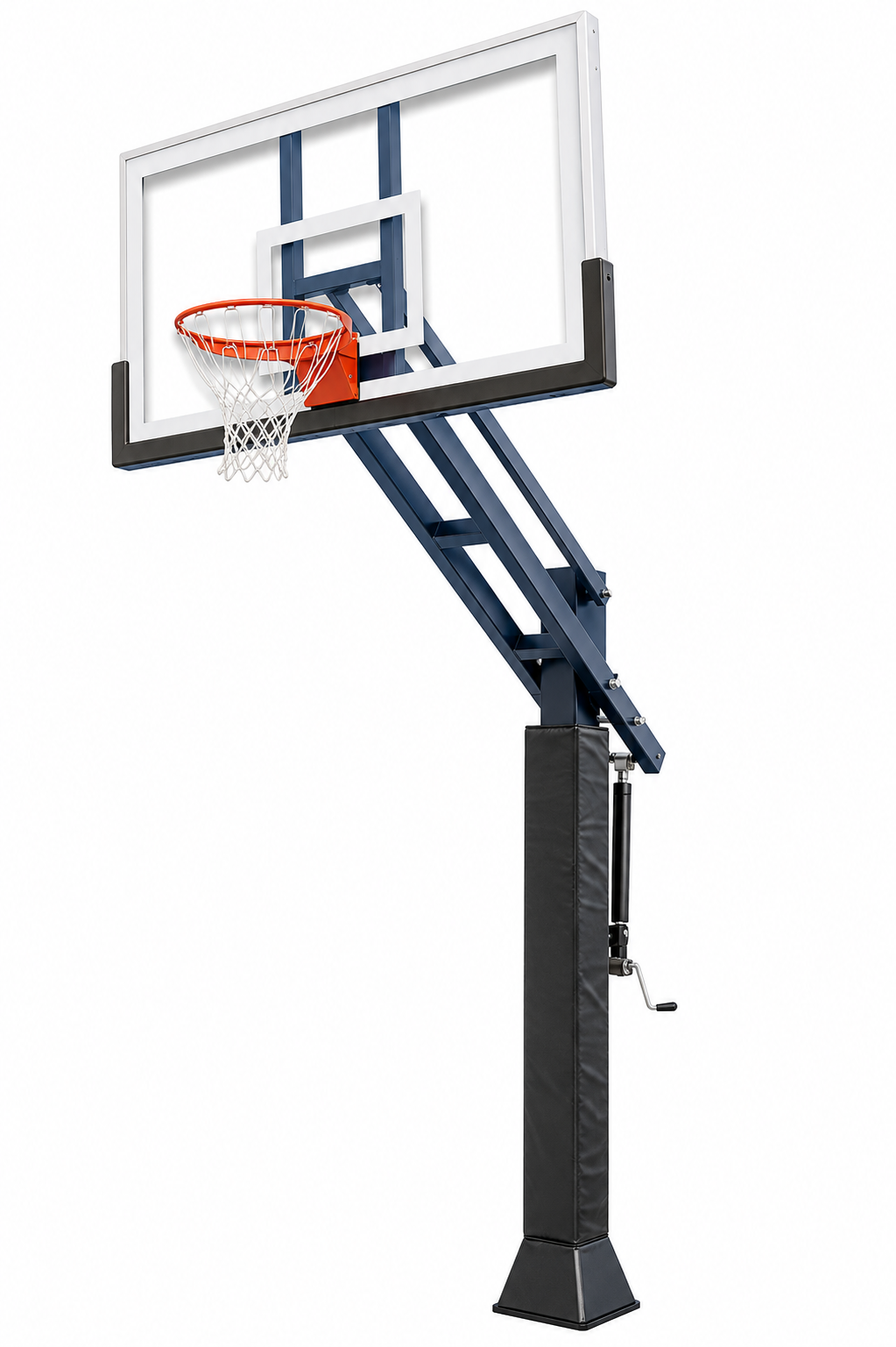 Basketball hoop with a transparent backboard on a white background