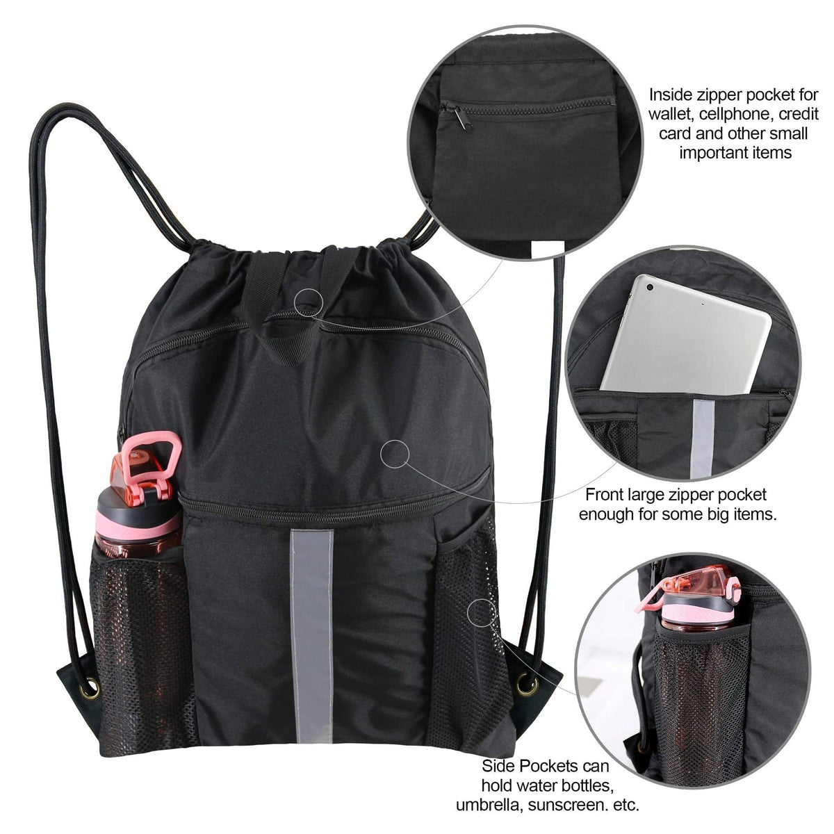 Drawstring Sports Backpack with Shoe Compartment | Large