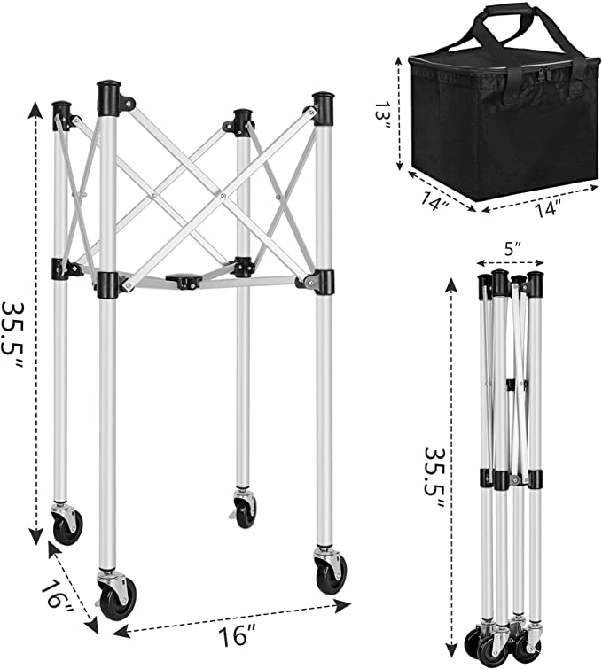 Racket Pets Ball Tote & Cart - Portable Teaching Cart with Black Ball Tote Bag for Tennis and Pickleball Pros