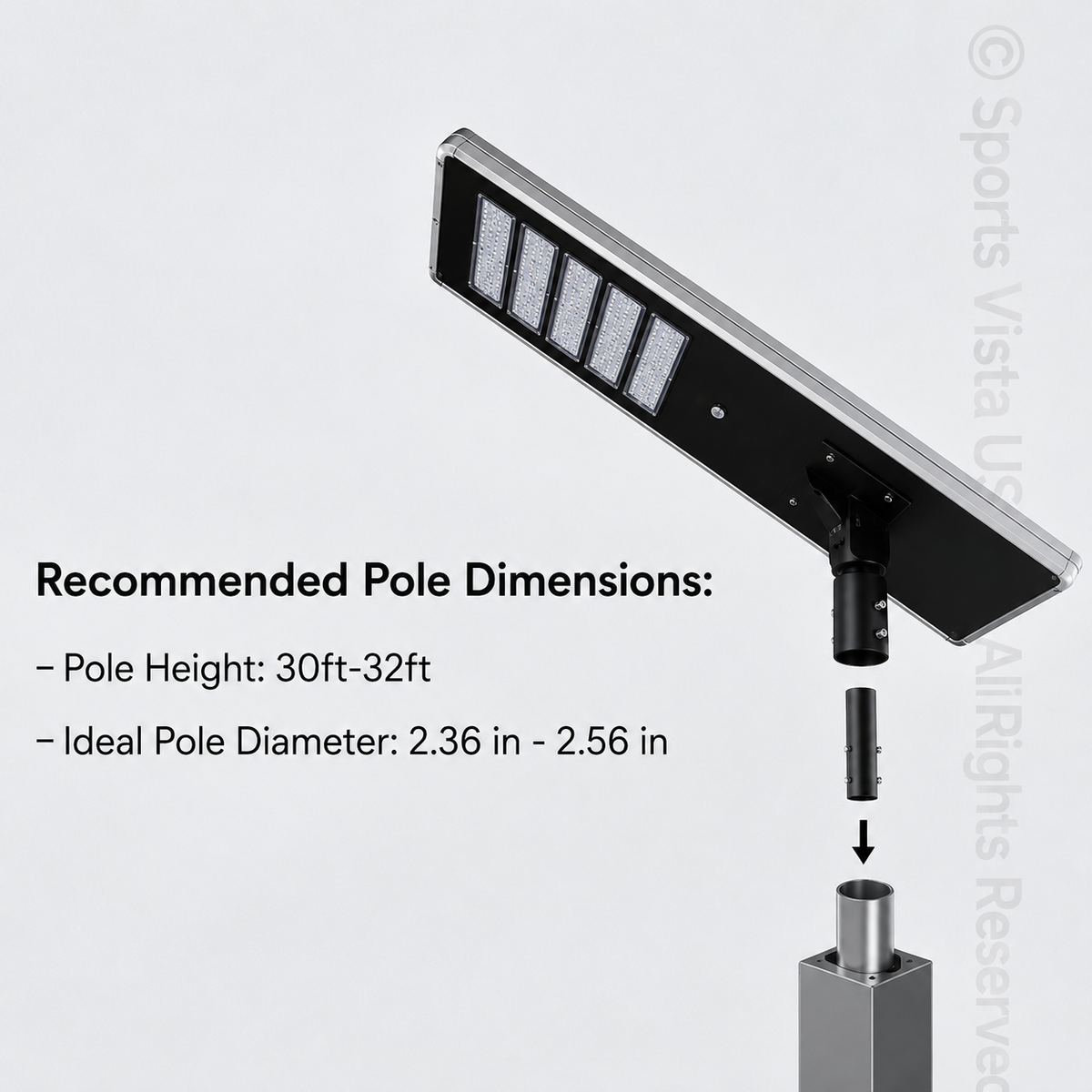 Recommended pole dimensions for Dominator solar light installation