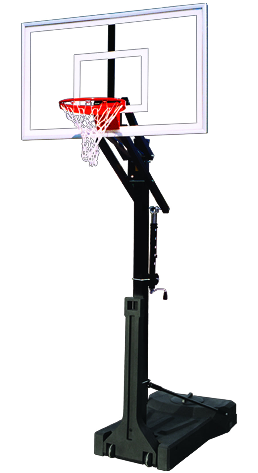 First Team OmniChamp Nitro portable basketball goal with 36 by 60 tempered glass backboard