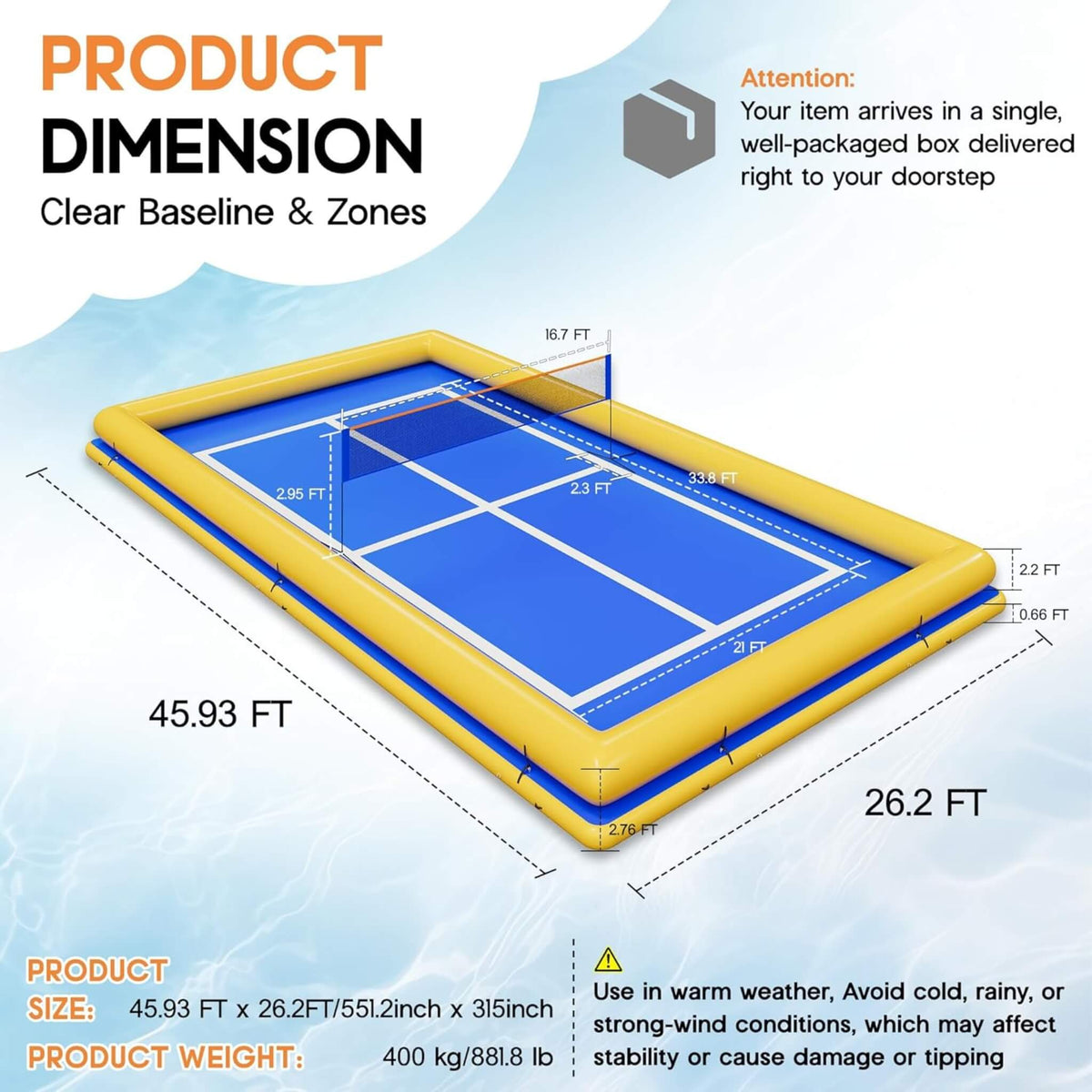Inflatable Floating Pickleball And Volleyball Court [26X46FT]