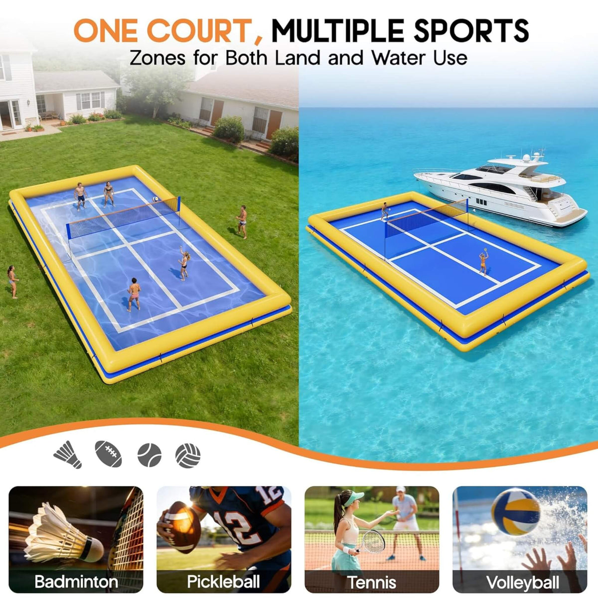 Inflatable Floating Pickleball And Volleyball Court [26X46FT]